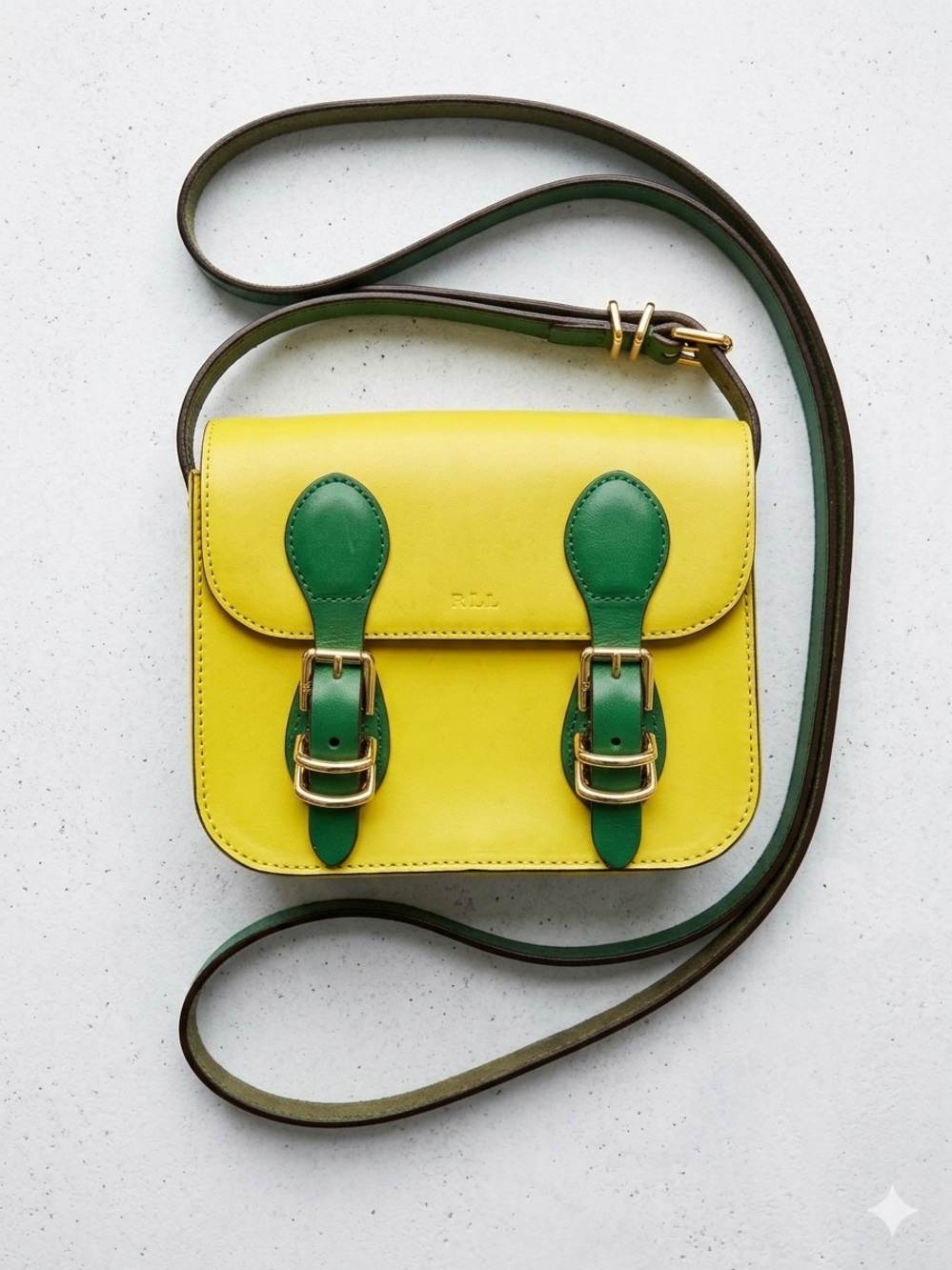 Vintage Vibe Structured Two-Tone Leather Crossbody - Green & Yellow!